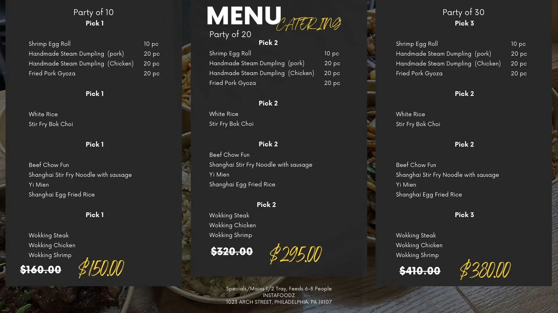 Wokbots Robot-Cooked Family Style Catering Menu - Appetizers, Mains & Sides for Group Meals in Philadelphia